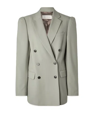 Dries Van Noten Double-breasted Wool And Mohair-blend Twill Blazer In Green