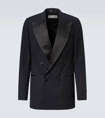 Dries Van Noten Double-breasted Wool And Silk Suit Jacket In Blue