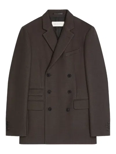 Dries Van Noten Double-breasted Wool Blazer In Brown