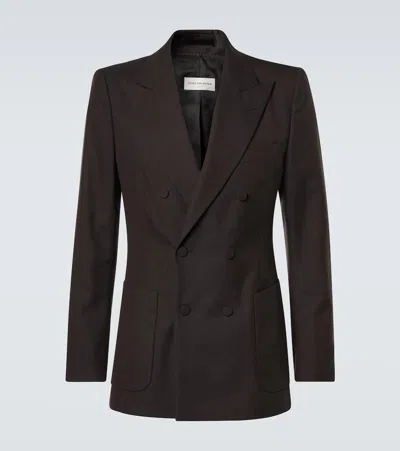 Dries Van Noten Double-breasted Wool Blazer In Brown