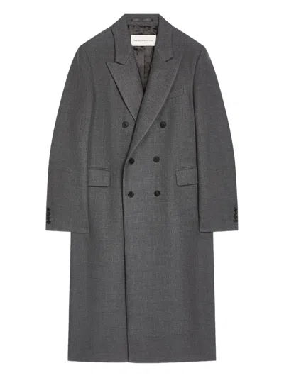 Dries Van Noten Long Double Breasted Wool Outerwear In Gray