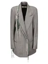 Dries Van Noten Double-breasted Wool Jacket With Tailored Cut And Lace-up Details In Gray