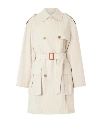 Dries Van Noten Double-breasted Belted Striped Cotton-blend Trench Coat In White