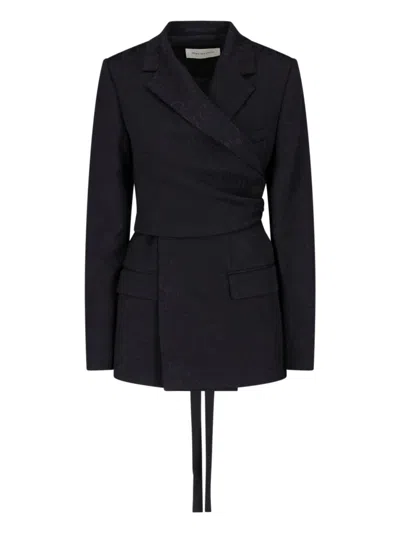 Dries Van Noten Self-tie Wool-crepe Blazer In Black