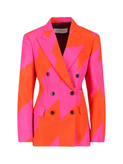Dries Van Noten Striped Double-breasted Cotton-blend Blazer In Pink