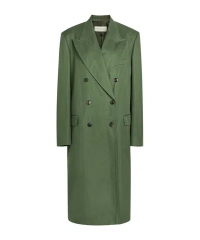 Dries Van Noten Double-breasted Cotton Coat In Green
