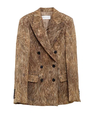 Dries Van Noten Double-breasted Embroidered Jacket In Brown