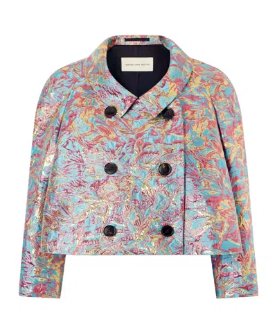Dries Van Noten Double-breasted Floral-jacquard Jacket In Multi