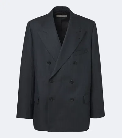 Dries Van Noten Double-breasted Herringbone Wool Blazer In Grey