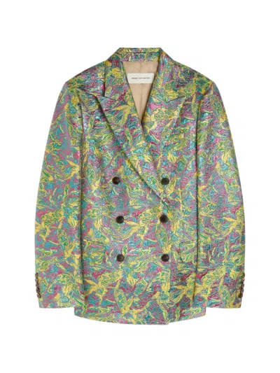 Dries Van Noten Double-breasted Jacquard Blazer In Green