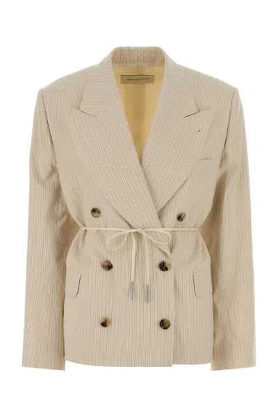 Dries Van Noten Double-breasted Pinstriped Blazer In Neutral