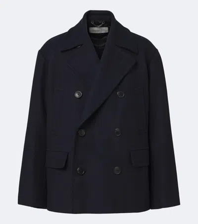 Dries Van Noten Double-breasted Wool-blend Jacket In Blue