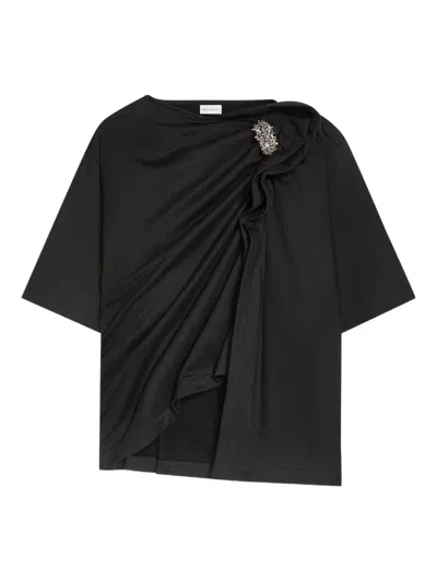Dries Van Noten Draped Brooch T-shirt In Black