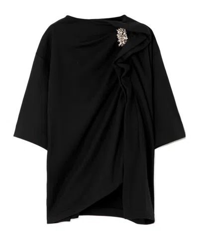 Dries Van Noten Draped Brooch T-shirt In Black