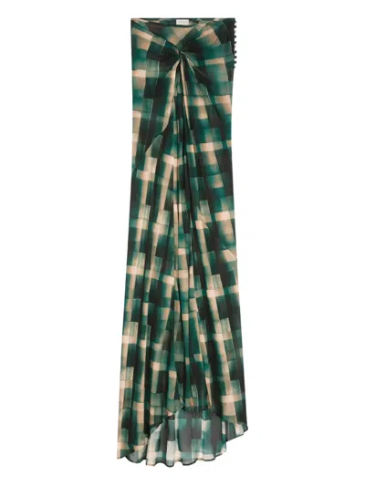 Dries Van Noten Draped Checked Skirt In Green