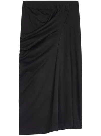 Dries Van Noten Draped Cotton Midi Skirt In Black