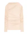 Dries Van Noten Draped Stretch-mesh Top In Nude