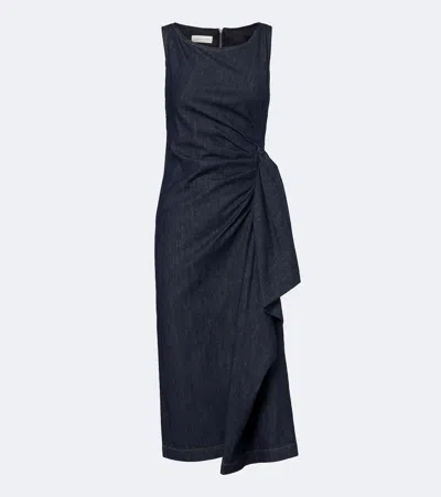 Dries Van Noten Draped Denim Midi Dress In Blue