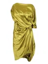 Dries Van Noten Asymmetric Neckline Draped Satin Short Sleeves In Green
