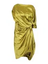 Dries Van Noten Asymmetric Neckline Draped Satin Short Sleeves In Green