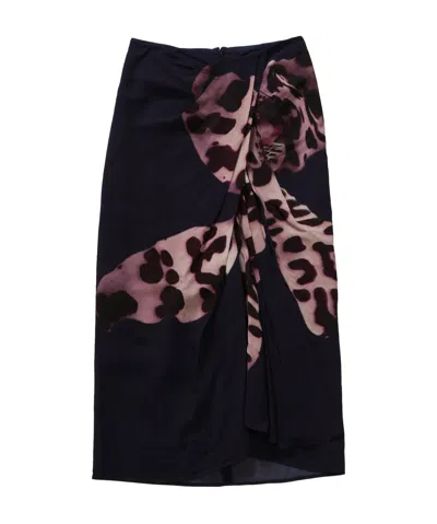Dries Van Noten Draped Flared Skirt In Navy Blue