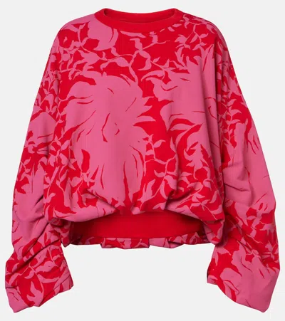 Dries Van Noten Draped Floral Cotton Jersey Sweatshirt In Pink