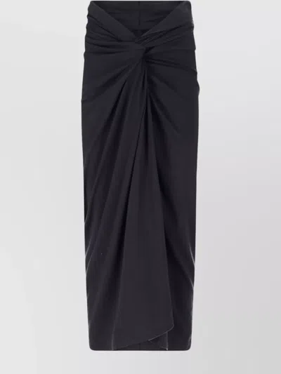 Dries Van Noten Draped High Waist Knot Midi Skirt In Black