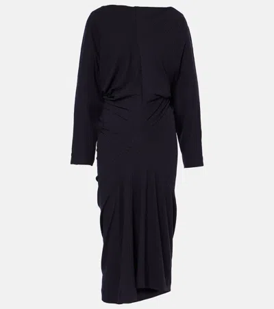 Dries Van Noten Draped Jersey Midi Dress In Blue