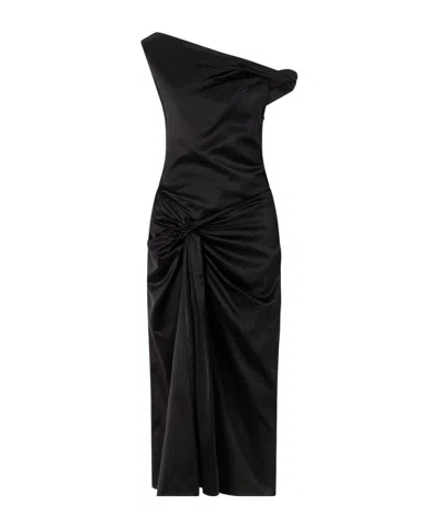 Dries Van Noten Draped Knot-detail Satin Midi Dress In Black