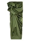 Dries Van Noten Gathered Silk-blend Satin Midi Skirt In Green