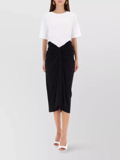 Dries Van Noten Draped Midi Skirt Knot Detail In White