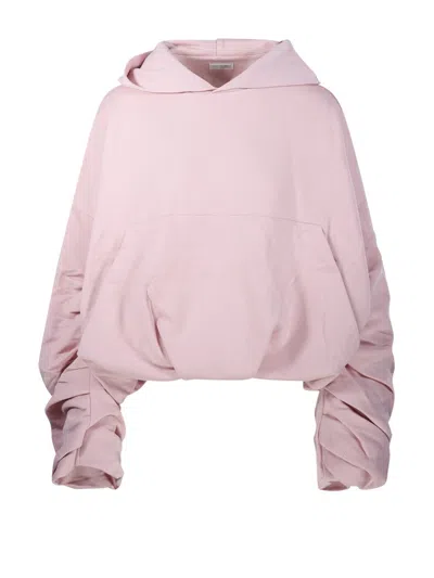 Dries Van Noten Oversized Draped Cotton Hoodie In Pink