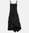Dries Van Noten Draped Pleated Linen And Cotton Midi Dress In Black