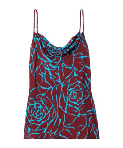 Dries Van Noten Draped Floral-print Satin-crepe Camisole In Burgundy