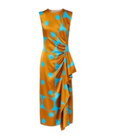 Dries Van Noten Draped Printed Satin Midi Dress In Multi