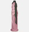 Dries Van Noten Devira Button Draped Satin Halter Maxi Dress In Pink
