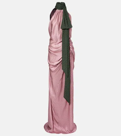Dries Van Noten Draped Printed Silk Maxi Dress In Pink