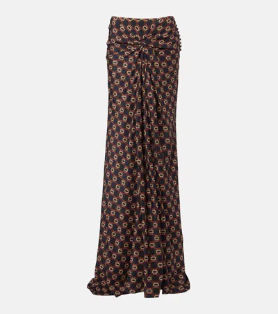 Dries Van Noten Draped Printed Silk Skirt In Brown