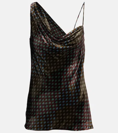 Dries Van Noten Draped Printed Velvet Top In Black
