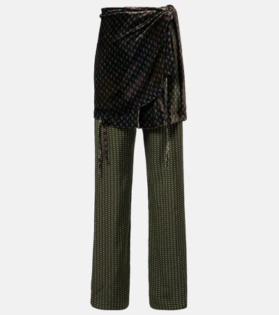 Dries Van Noten Printed Pants With Contrast Overlay In Multi