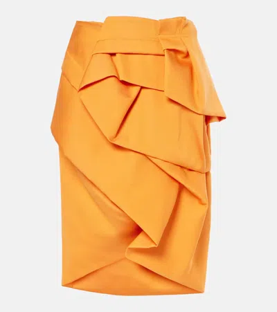 Dries Van Noten 垂褶缎布中长半身裙 In Orange