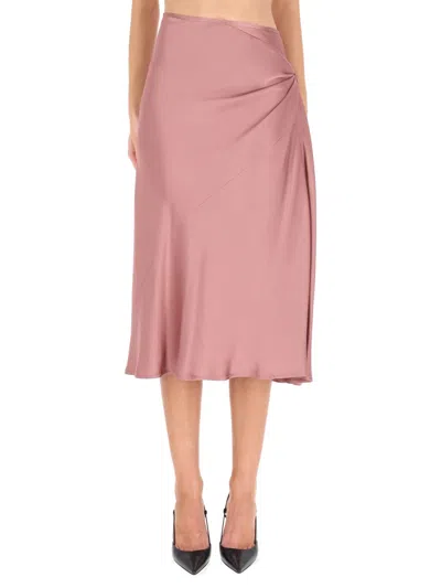 Dries Van Noten Draped Side Gathering Viscose-blend Midi Skirt In Pink