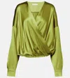 Dries Van Noten Draped Silk-blend Satin Blouse In Olive