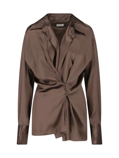 Dries Van Noten Draped Silk Blend Shirt - Brown