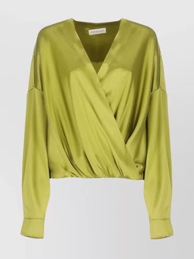 DRIES VAN NOTEN DRAPED SILK DRESS V-NECK