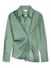 Dries Van Noten Draped Silk Geometric Blouse In Green