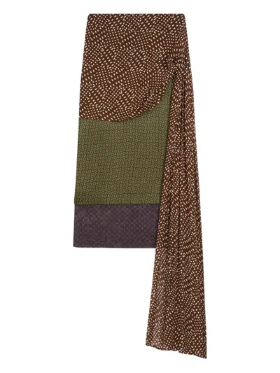 Dries Van Noten Draped Silk-satin Midi Skirt In Multi