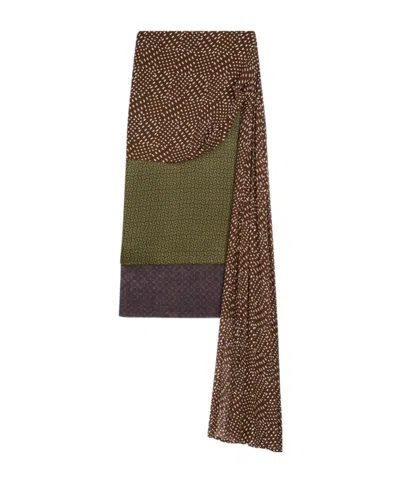 DRIES VAN NOTEN DRAPED SILK SATIN SKIRT