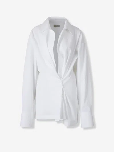 Dries Van Noten Draped Silk Shirt In White