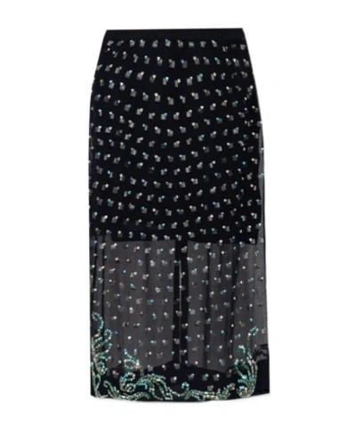 Dries Van Noten Embellished Midi Skirt In Blue